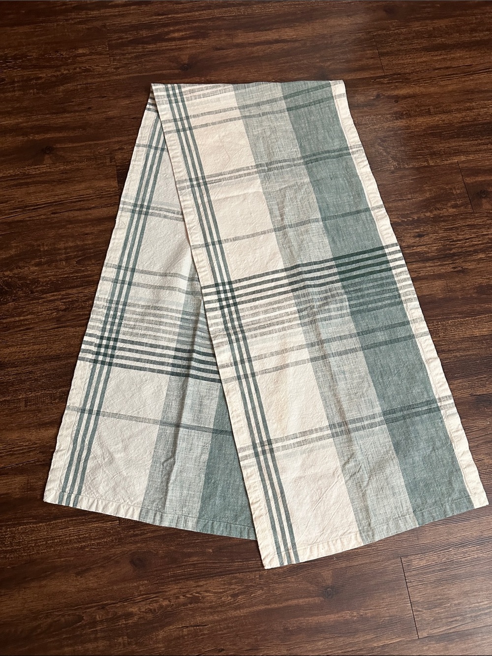 Hearth & Hand Magnolia Plaid Table Runner Cream & Sage 93” x 20”